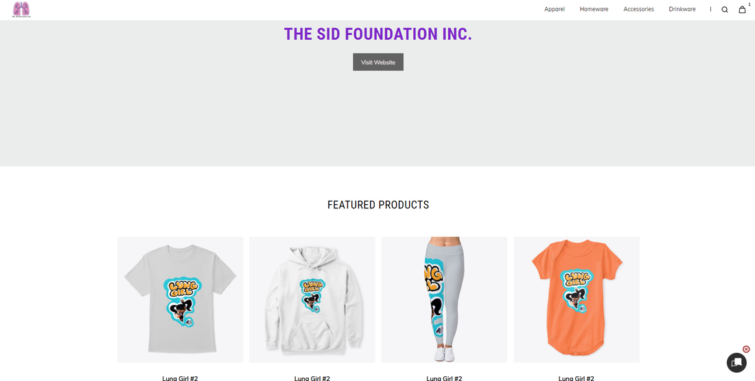 Screenshot of The Sid Foundation's online store